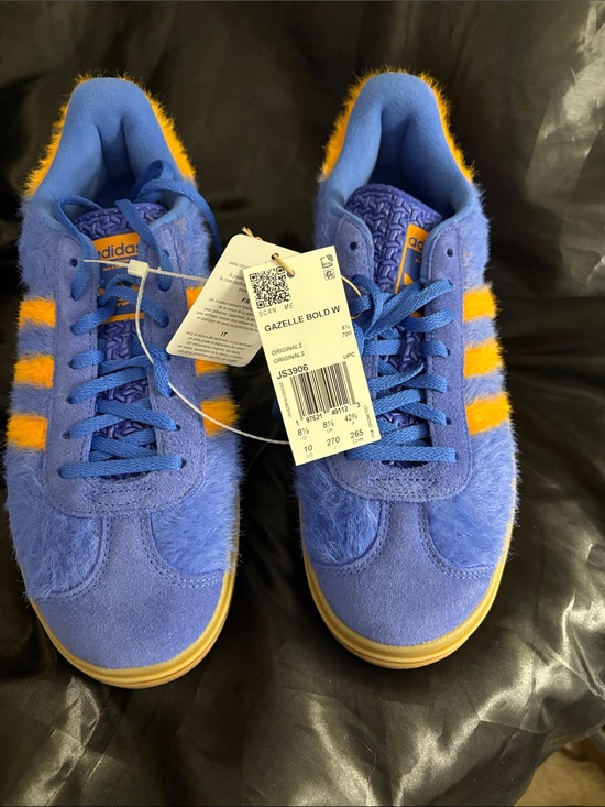 adidas Shoes - adidas Gazelle Bold W Blue with Yellow Accents Fuzzy Suede Sneakers